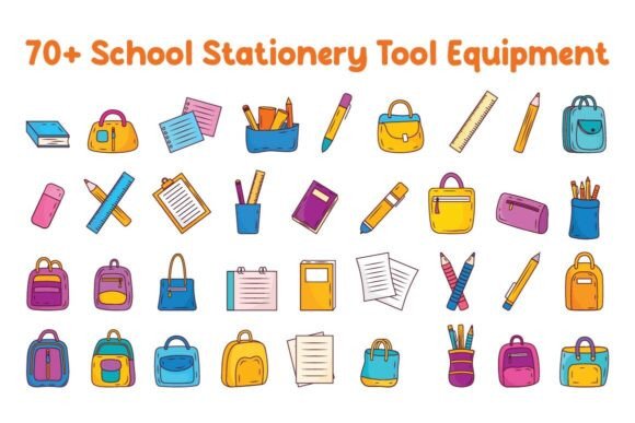 70 School Stationery Tool Equipment Assets