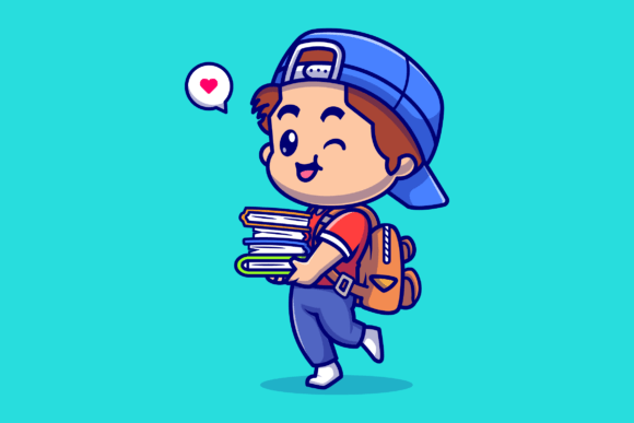 Cute Boy Going to School and Bring Books: A Design Resource Evaluation