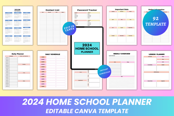 Master Your Home Education Journey with the Editable 2024 Home School Planner Canva
