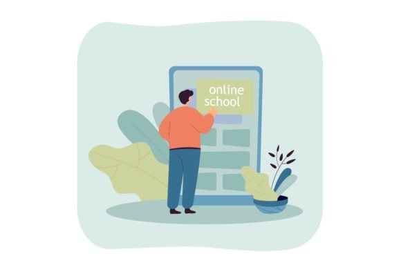 Online School Student Standing in Front: A Visual Metaphor for Modern Learning