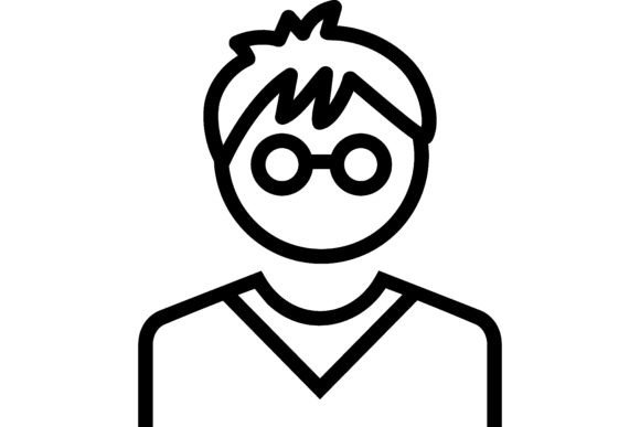 School Boy Line Icon: Eyeglasses & Student