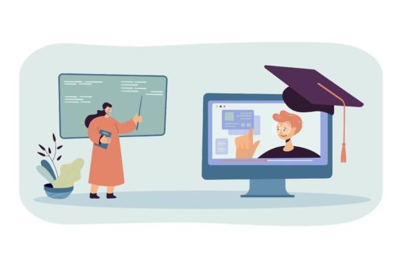 Teacher Talking to Student on Huge Compu: Redefining the Visual Language of Modern E-Learning