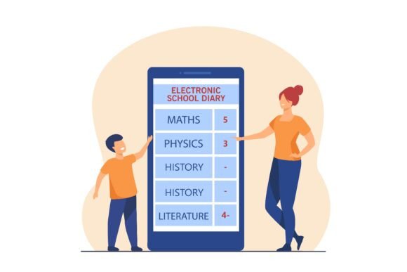 The Tiny Mother Watching Electronic School D: A Visual Metaphor for Modern Parental Engagement